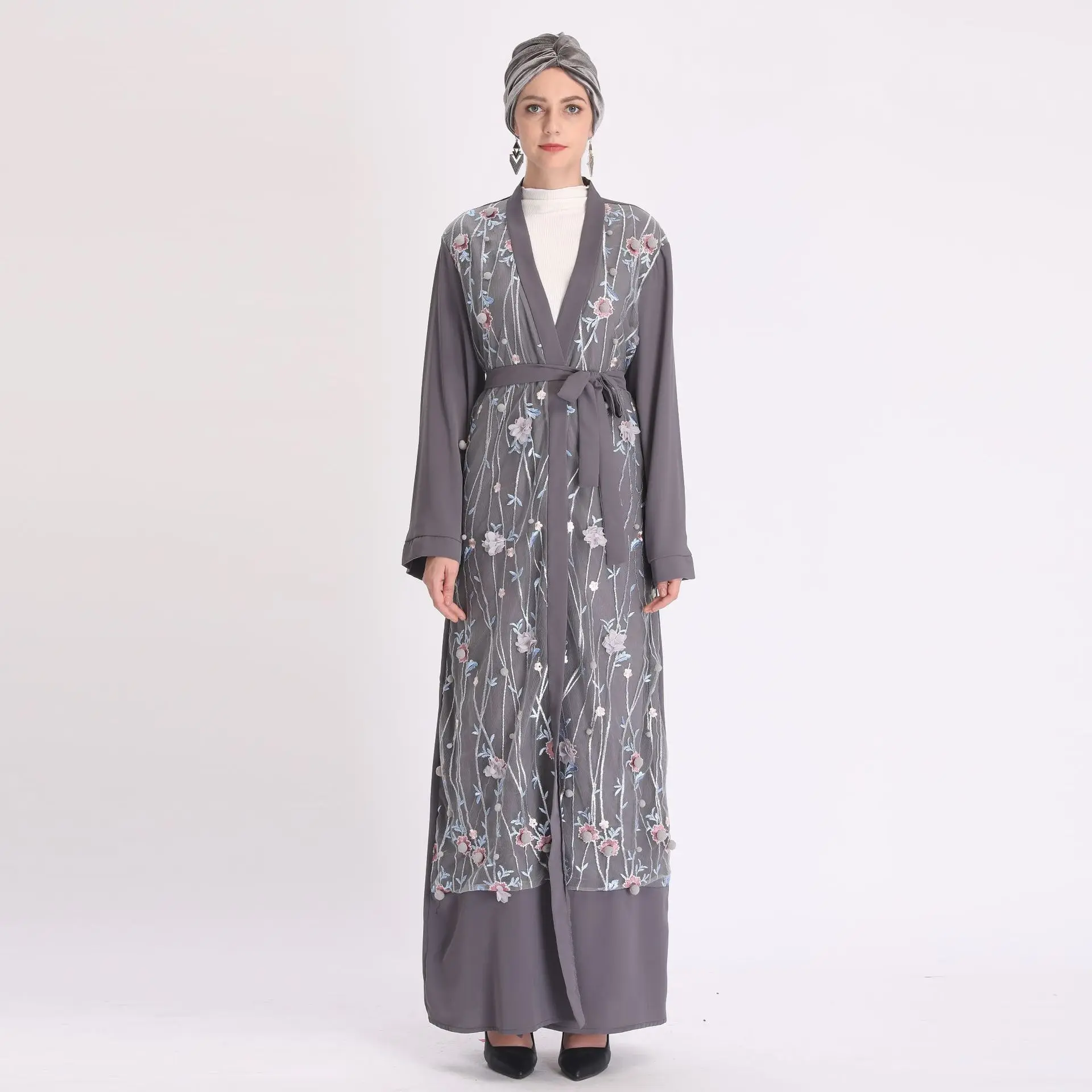 Кимоно женское с вышивкой турецкий кардиган хиджаб мусульманское платье