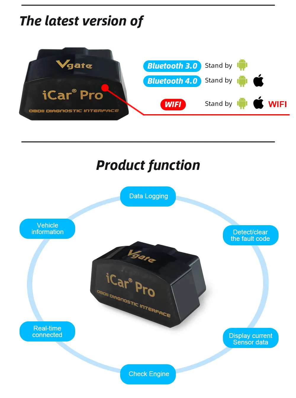 Vgate icar pro elm 327 wifi V2.1 obd2 obd 2 ios android сканер pro автомобильный диагностический инструмент считыватель кода OBDII протоколы