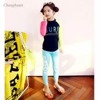 2 10 y baby rash guard with long sleeve child two pieces swimwear colorful patchwork girls surfing wear kid swimming pool suit