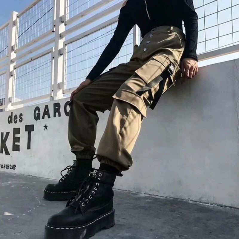 Army Green Cargo Pants Woman High Waist Pant Big Pockets Punk Joggers Fashion Gothic Girls 2023 Spring Autumn Casual Satin Pants