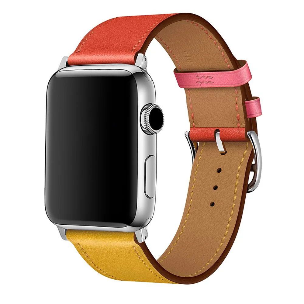 Red Yellow Eastar Высокое качество кожаный ремешок для наручных часов Apple Watch, версии Series4 3, 2, 1, спортивный браслет, 42 мм, 38 мм, ремешок для наручных часов iwatch, 5 полос 40 мм 44 мм - Цвет ремешка: Red Yellow