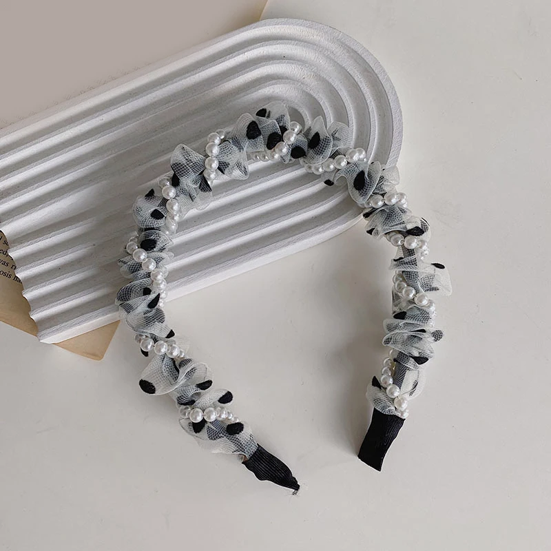 

White Black Fabric Imitated Pearl Hairpin Makeup Wash Face Tool Irregular Geometric Thin Chain Headband Fashion Hair Accessories