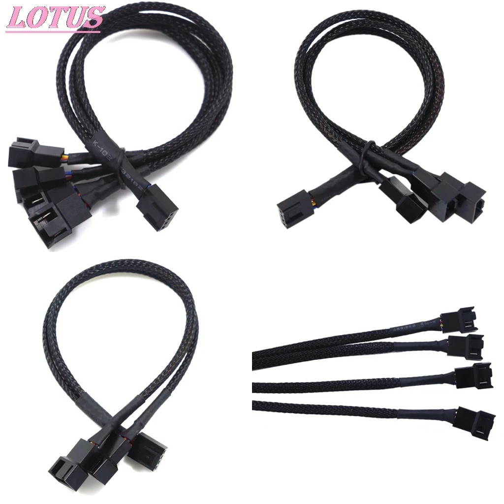 

High Quality 4 Pin Pwm Fan Cable 1 To 2/3/4 Ways Splitter Black Sleeved 27cm Extension Cable Connector 4Pin PWM Extension Cables