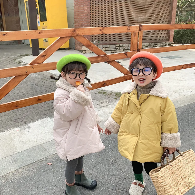 Длинные двубортные куртки из берберского флиса для мальчиков и девочек зимние