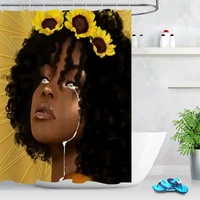 tearful african american girls shower curtain polyester black afro girl sunflower floral waterproof bathroom curtains fabric
