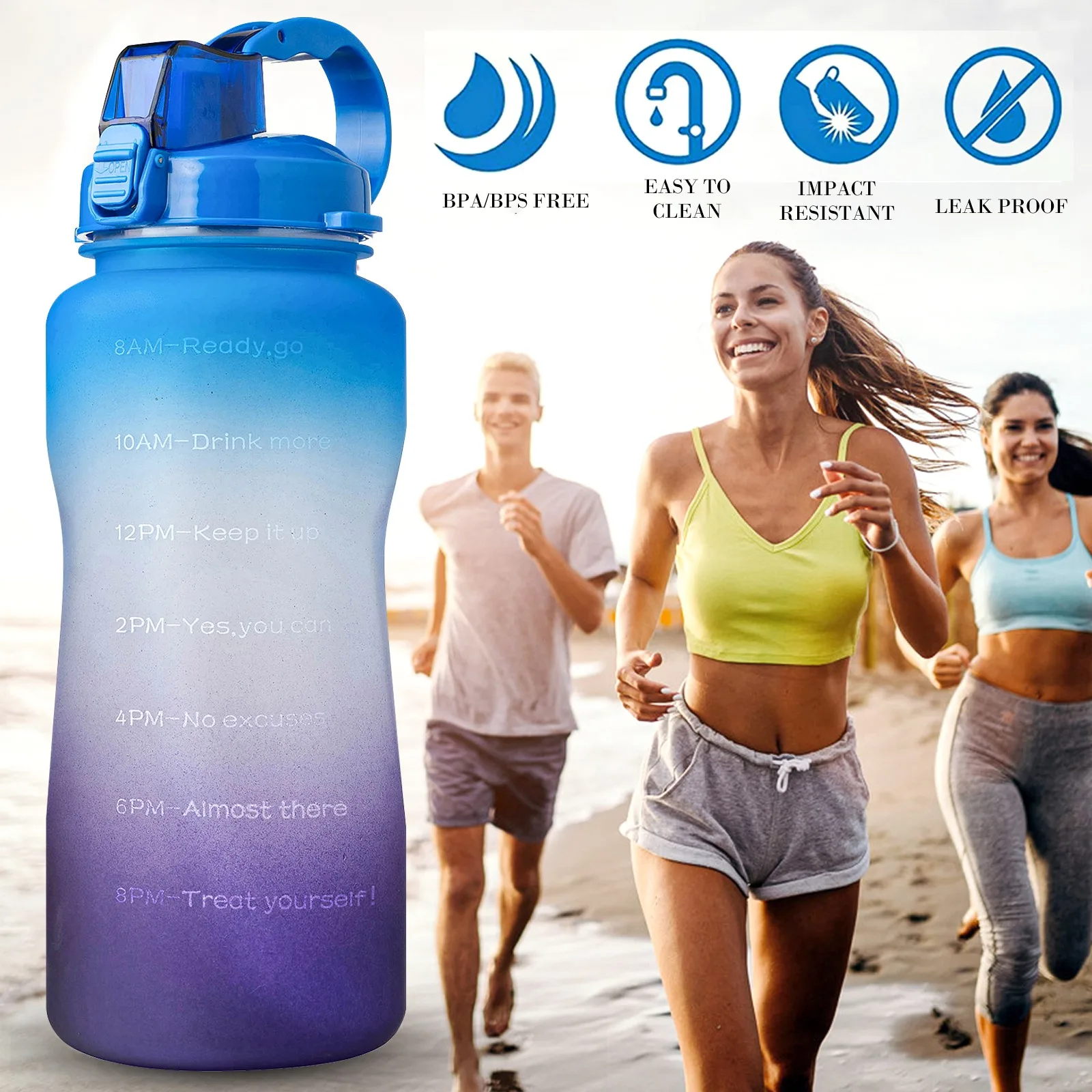 

Water Bottle 128OZ 64OZ 3.8L 2L with Unique Timeline Measurements Goal BPA Free Sports Portable Gym Jug Water Bottle with Straw