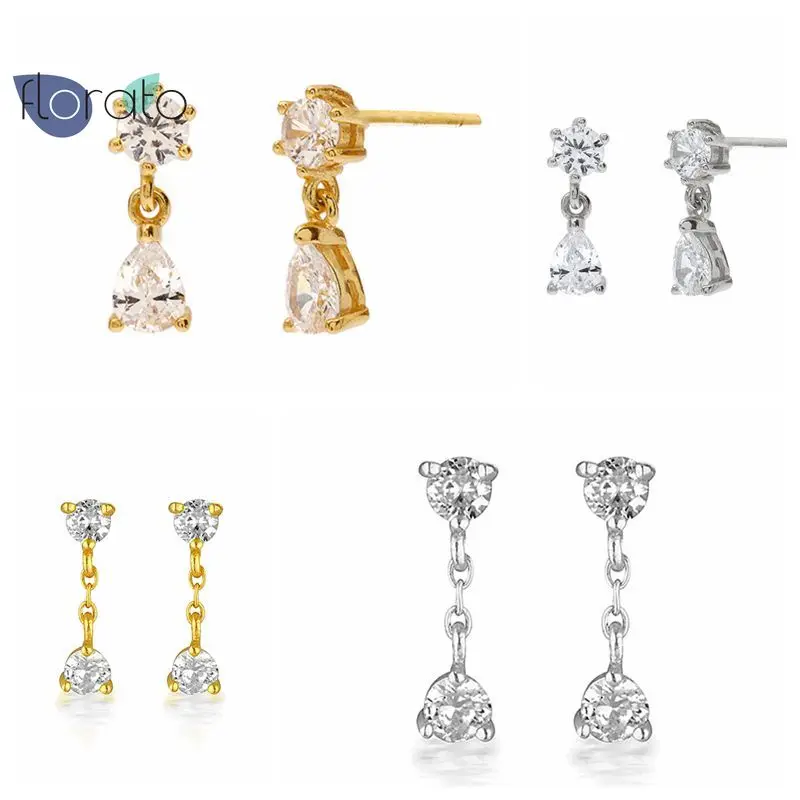 

Women's Real 925 Sterling Silver Hoop Earrings Water Drop Pendant Earrings Geometric Crystal Gentle White Fashion Jewelry A50