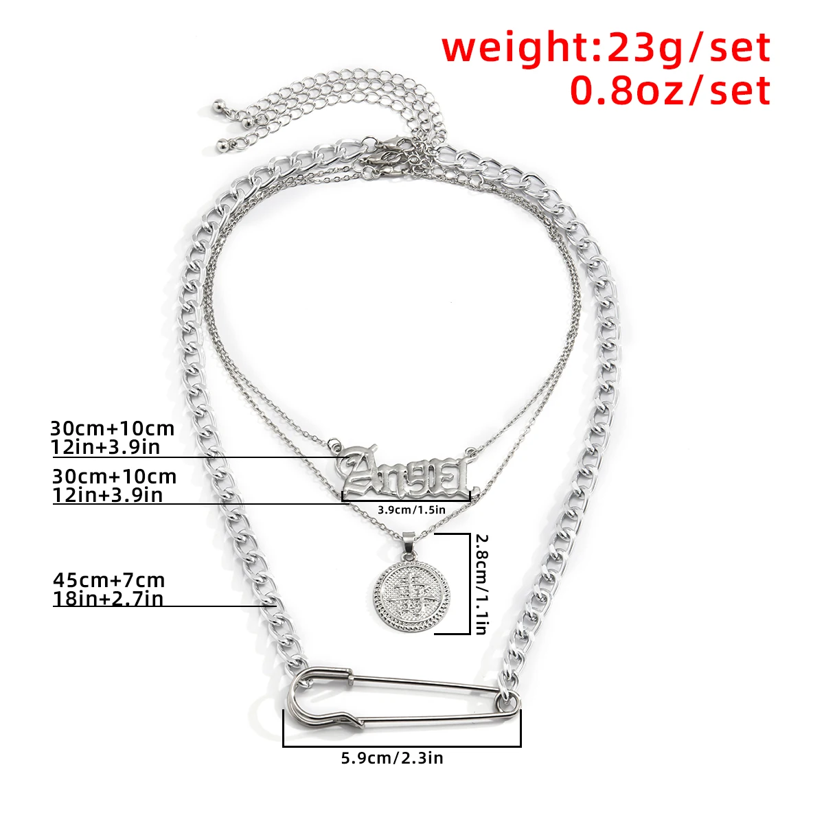

Salircon Goth Safety Pin Angel Letter Pendant Necklace for Women Men Punk Multi Layer Coin Neck Chain Necklace Jewelry Gift 2021