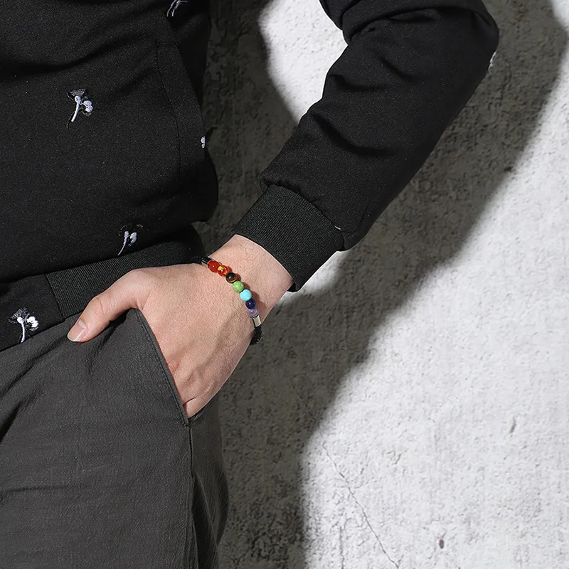 

Titanium Steel Jewelry Available for Wholesale Men's Microfiber Leather Volcanic Stone Leather Bracelet BL-404