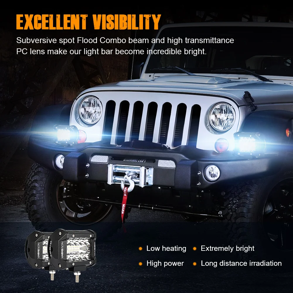 

NOVSIGHT Work Lights Led Bar 4 inch Offroad LED Light Bar High Power 6000K 60W ATV Trucks Tractor Led lights For Car Spotlight