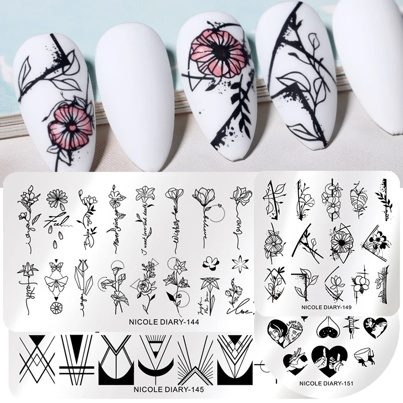 Николь дневник цветок линия изображения Stamp Plate нейл арта шаблоны для стемпинга