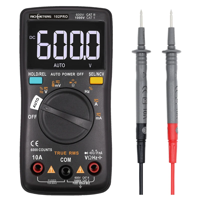 

NEW RM101 Digital Multimeter 6000 counts Backlight AC/DC Ammeter Voltmeter Ohm Portable Voltage meter RICHMETERS 098/100/109/111