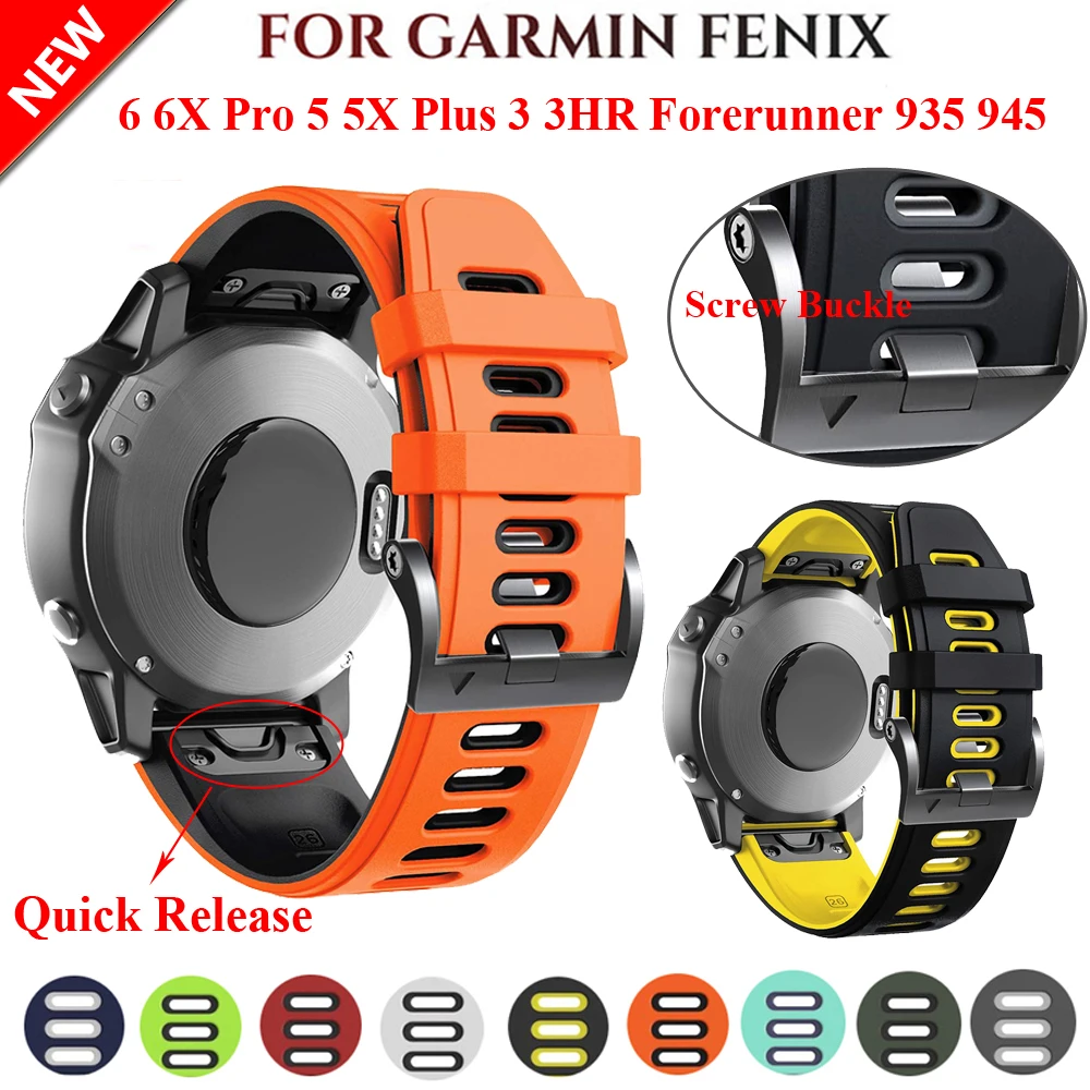 

Ремешок силиконовый для наручных часов Garmin Fenix 6 6X Pro 5 5X Plus 3 3 HR Forerunner 935, 22 26 мм