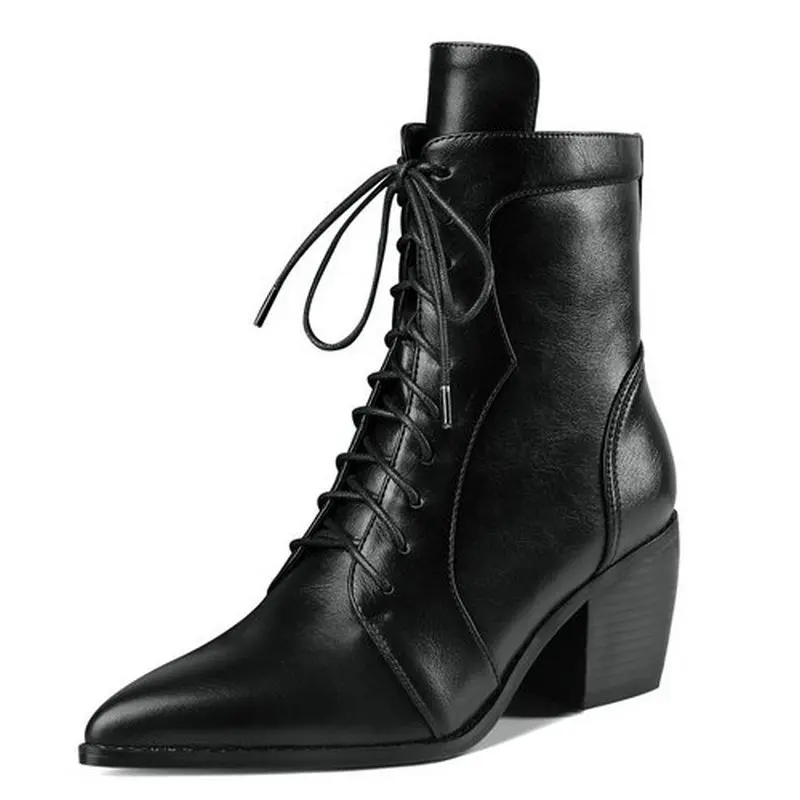 

Ботильоны женские на высоком каблуке, элегантная повседневная обувь для вечеринки, на шнуровке, заостренный носок, большие размеры 41 42 43, Ос...