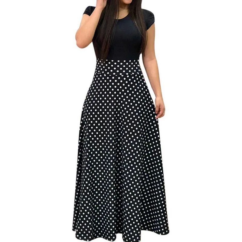 Женское длинное платье с коротким рукавом макси высокой талией и цветочным