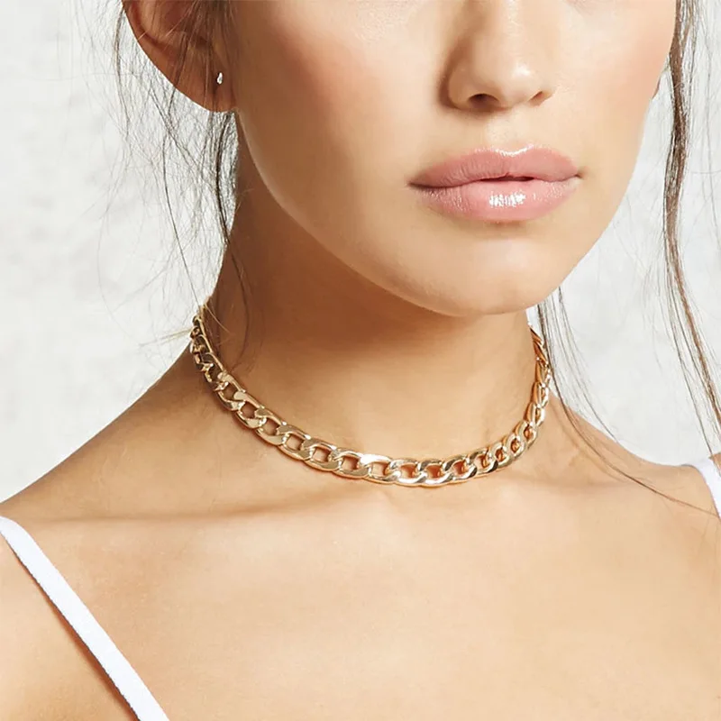 

Hip Hop Link Chain Choker Necklaces For Women Classic Trendy Gold Silver Adjustable Chain Necklace Party Wedding Fashion Jewelry
