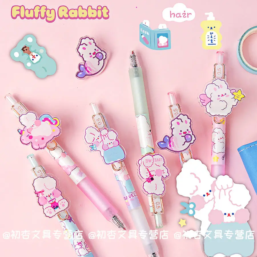 3/6PCS New Rabbit Gel Pen Stationery for School Supplies Kawaii Black Press 0.5 Large Capacity Quick Dry | Канцтовары для офиса и