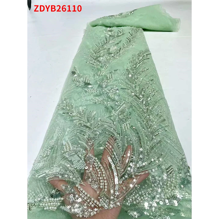 

New Design African French Lace Sewing Clothes ​Nigerian Tulle Beads Sequins For Womam Wedding Dress ZDYB26110