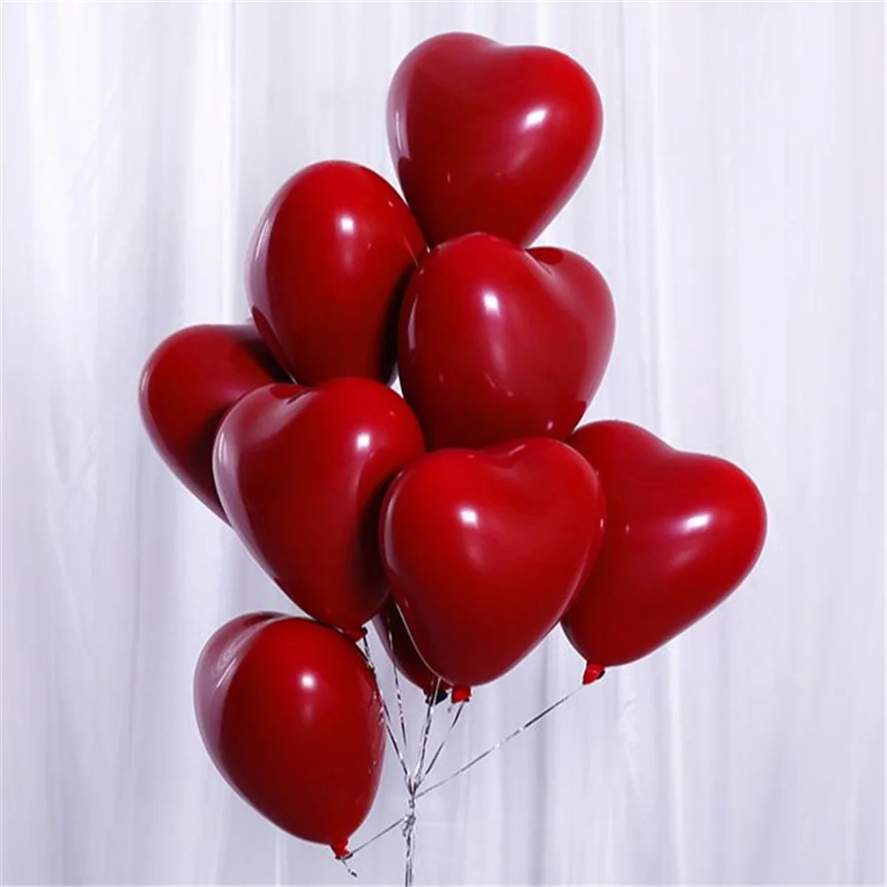

50pcs Ruby Red Latex Balloons Love Heart Inflatable Air Helium Balloon Valentine's Day Marriage Wedding Party Decor