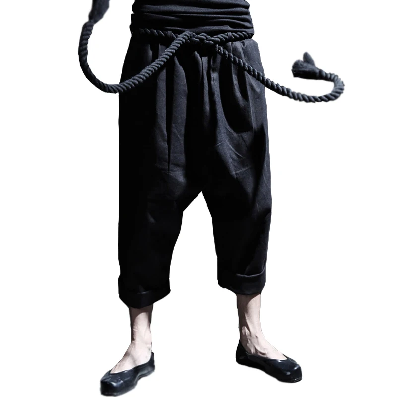 

Streetwear Joggers Mens Pants England Style Hip Hop Pants Thick Waist Linen Harem Pants Men Casual Loose Black Fashion Pants