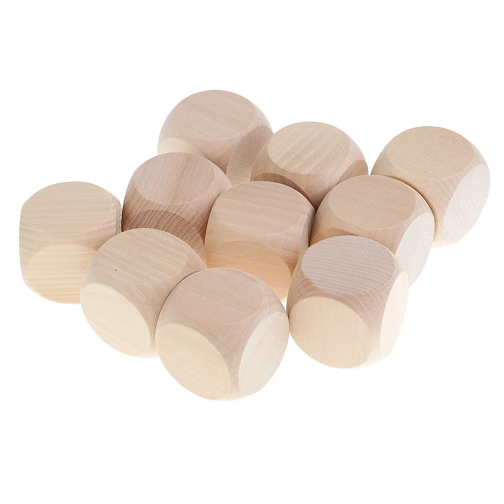 

Set of 10 Unfinished Wooden Toy Cubes Blank Dice D6 DIY Art Projects Making