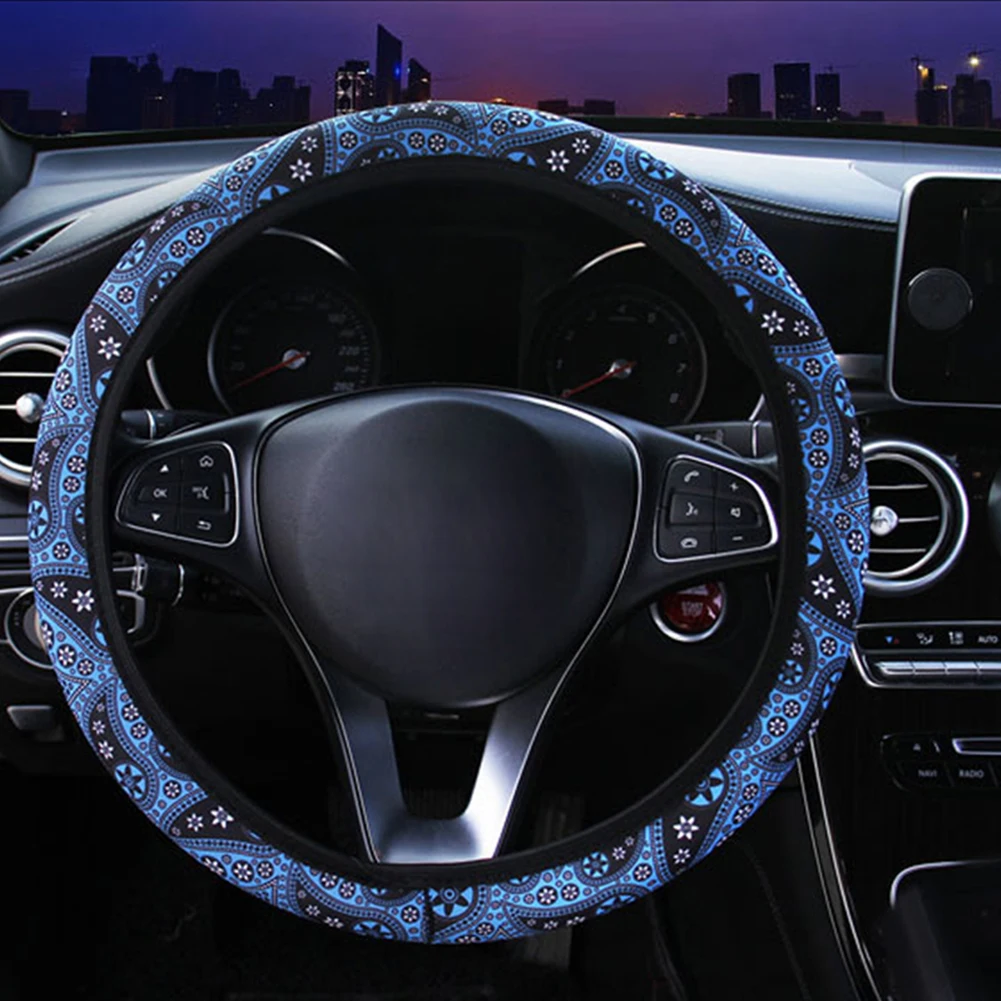 

High Quality Steering Wheel Cover Diameter Bohemia Style Floral Print 14.5 inches to 15 inches in Diameter 4 Seasons Use