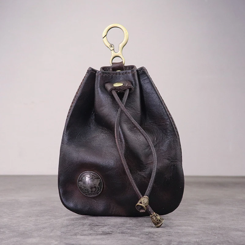 Кошелек мужской из натуральной кожи мелочи на шнурке кредитница с закрывающейся