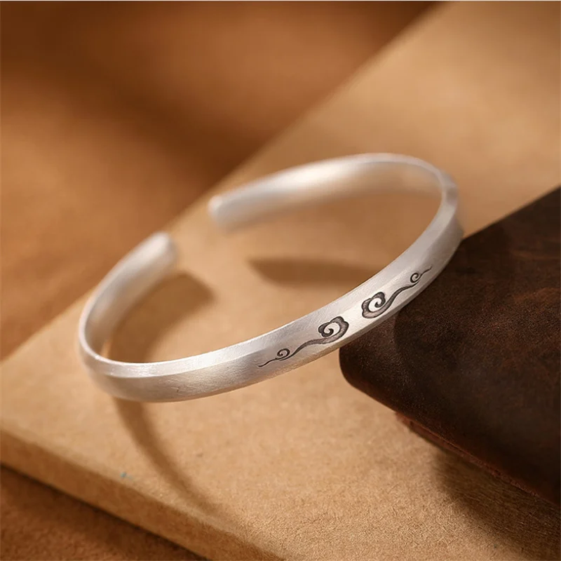 Uglyless Thai Silver Lucky Clouds Ethnic Bangles for Women Genuine 999 Full Silver Bangle China Chic Pure Silver Jewelry Vintage