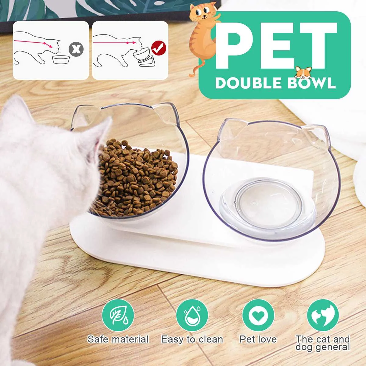 

Non-slip Cat Bowls Double Pet Bowls With Raised Stand Pet Food and Water Bowls For Cats Dogs Feeders Pet Products Cat Bowl