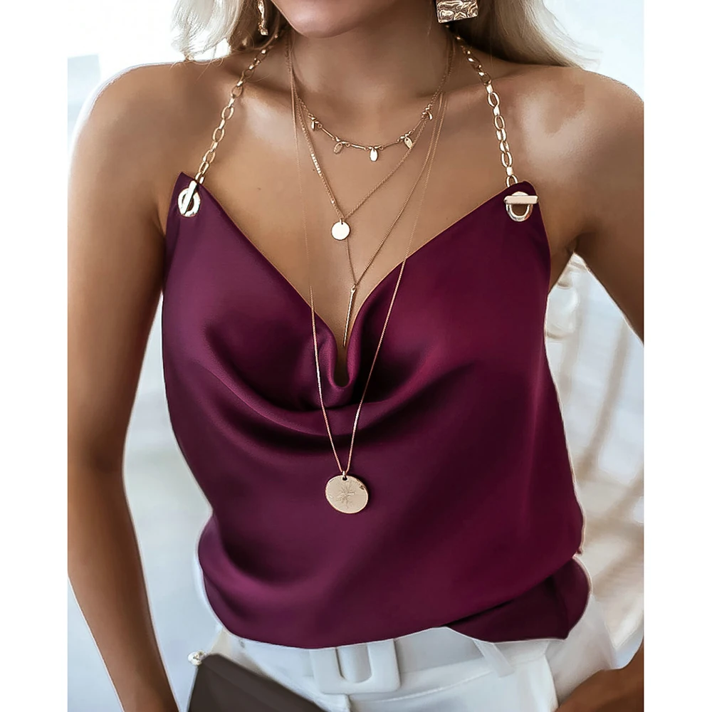 

Solid Color Female Camisoles Fashion Sexy Temperament Halter Neck Sling Top Lady Clothes Street Hipster Tank Tops Women Camis