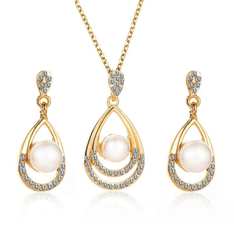 

Fashion Pearl Jewelry Set Temperament Droplet Necklace Earrings Two-piece Personality Elegant Bridal Jewelry Wholesale