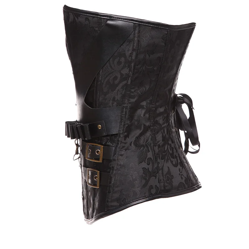 Черный/коричневый Готический корсет Overbust стимпанк костюмы для женщин с пряжкой и