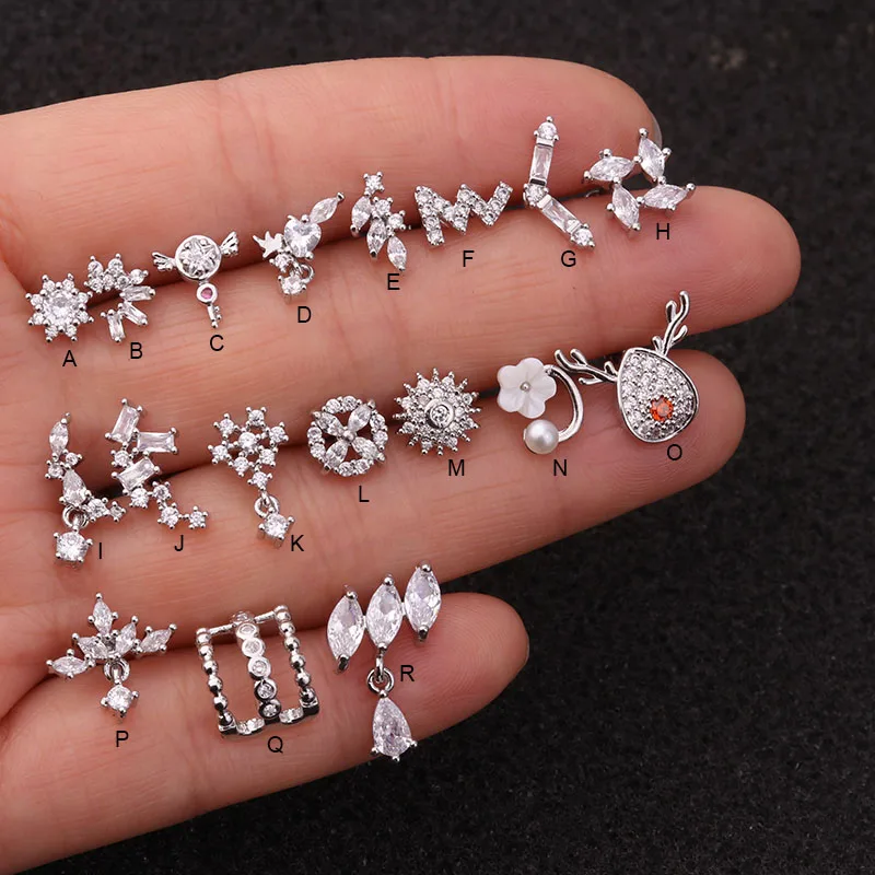 Sellsets 2020 New Arrival 1Piece 20g Stainless Steel Barbell Copper CZ Women Daith Helix Rook Tragus Piercing Stud | Украшения и
