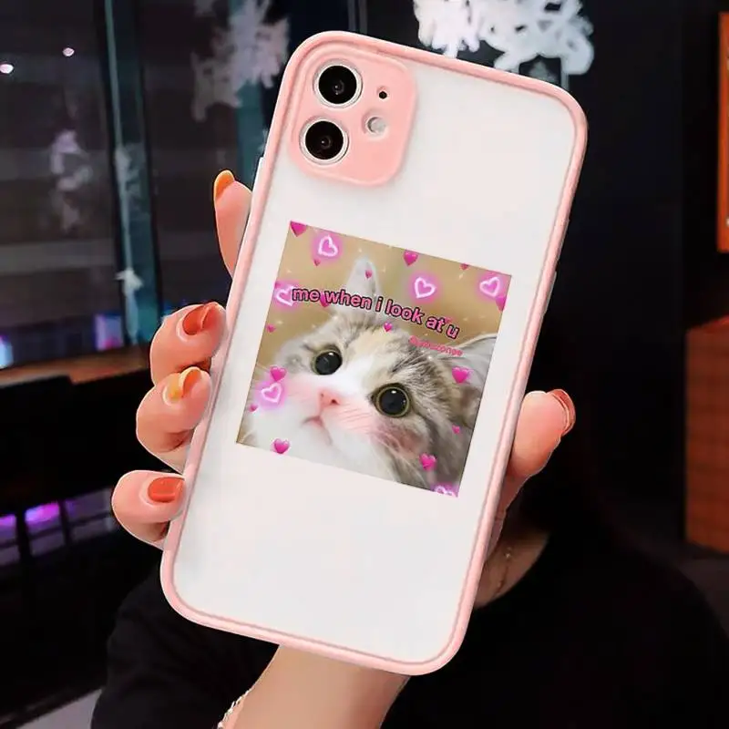 

Cute cats funny dog pink Phone Case Matte transparent For Pink iPhone 12 Mini 11 Pro XR XS Max 7 8 Plus X Back Cover