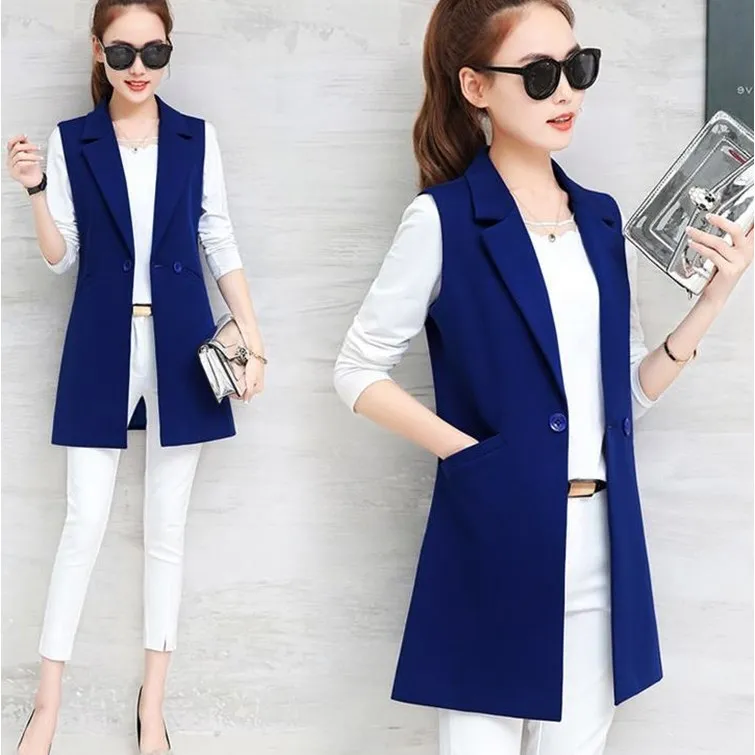 

XXXL Long Blazer Women European And American Piecing Slim Solid Color Lapel Suit Slim Single Button Women Blazers And Jackets
