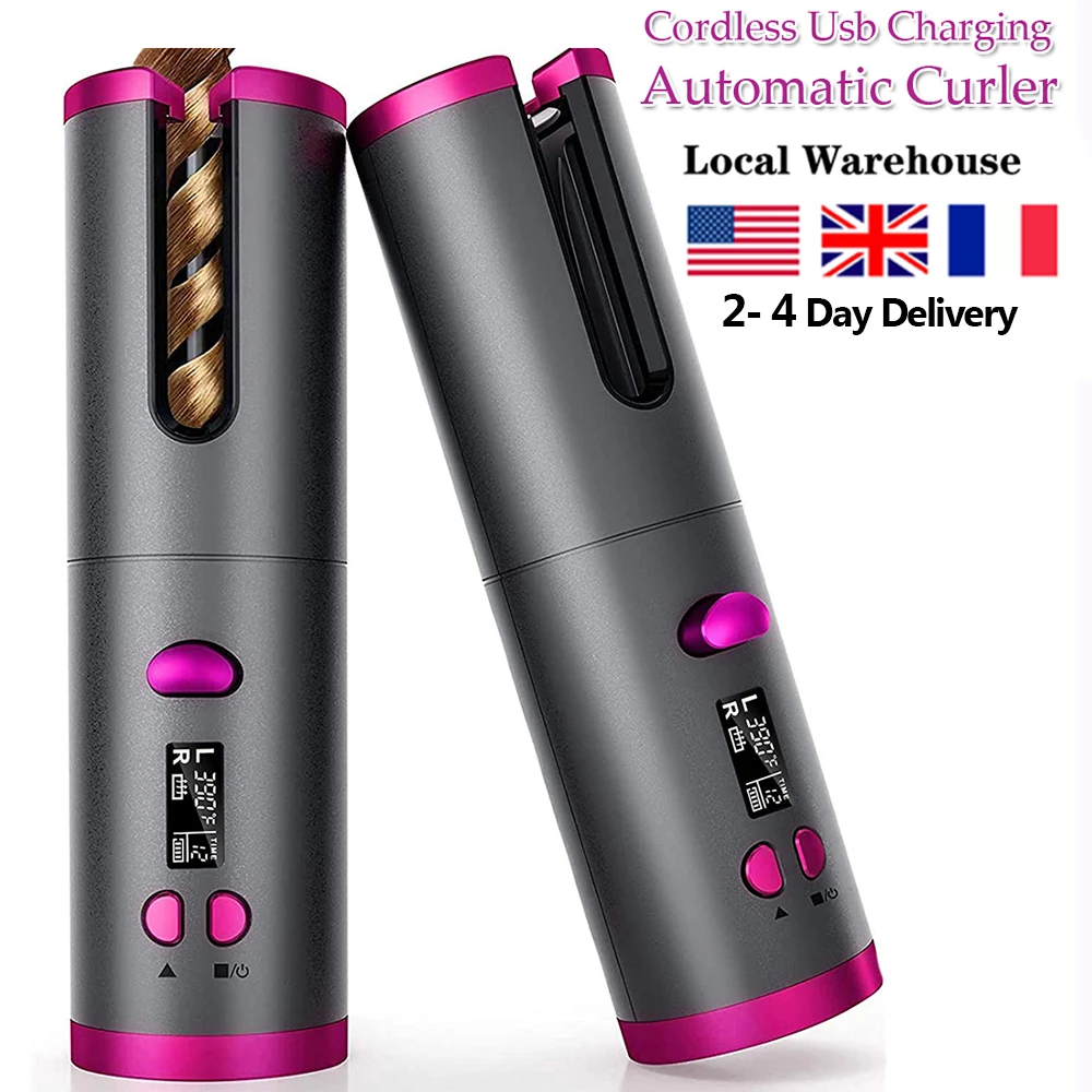 

Cordless Automatic Hair Curler Portable Wireless USB Rechargeable Auto Rotating Ceramic Wand Curling Iron Hair Styling Tools