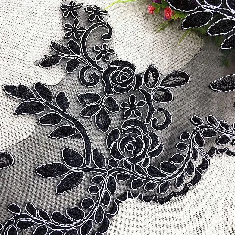 Черное кружевное свадебное платье с аппликацией из бисера 3D цветок шнур Вышитое