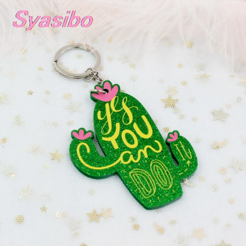 (1 шт.) 76 мм акриловый брелок с подвеской кактус зеленым блеском да вы можете