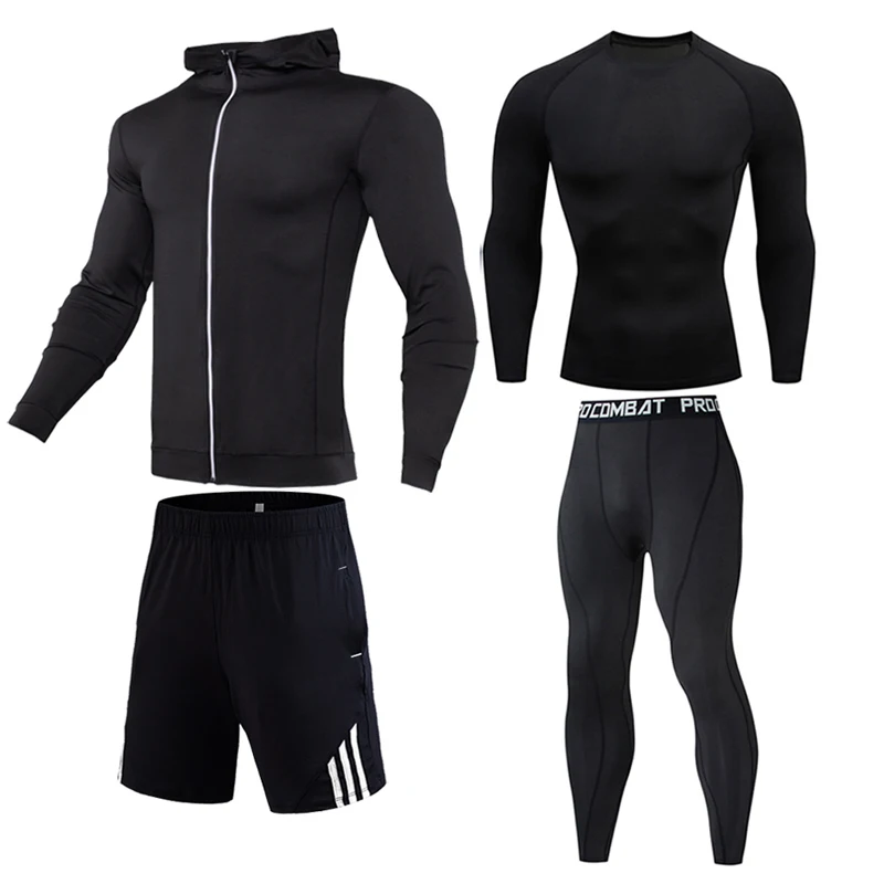 4-piece suit 16 Мужское длинное зимнее термобелье 4 шт спортивный костюм Спортивные Компрессионные костюмы спортивный костюм тренировочный комплект Мужской полный костюм спортивный костюм - Цвет: 4-piece suit 16