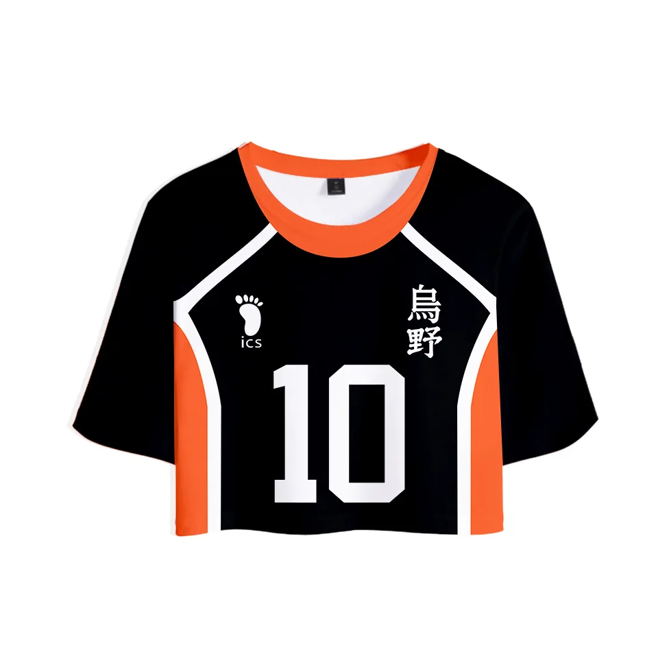 Укороченный топ с Аниме Haikyuu футболка для женщин Karasuno High School Hinata Shoyo женские