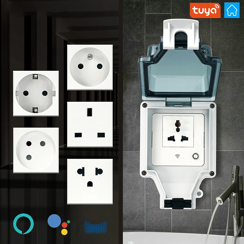 

Tuya / Smart Life Wifi Voice Control IP66 Waterproof EU/DE/FR Socket Timer Switch Programmable Work With Alexa Google Home