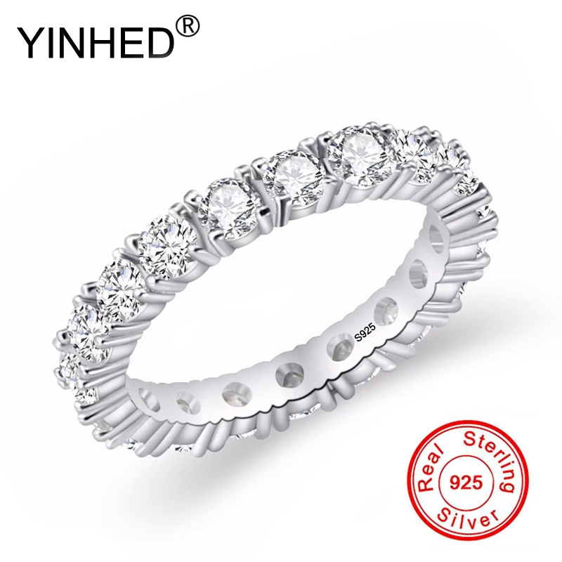 

Lose Money Sale! YINHED Real 925 Sterling Silver Rings for Women One Single Row Full CZ Diamant Wedding Engagement Ring ZR628