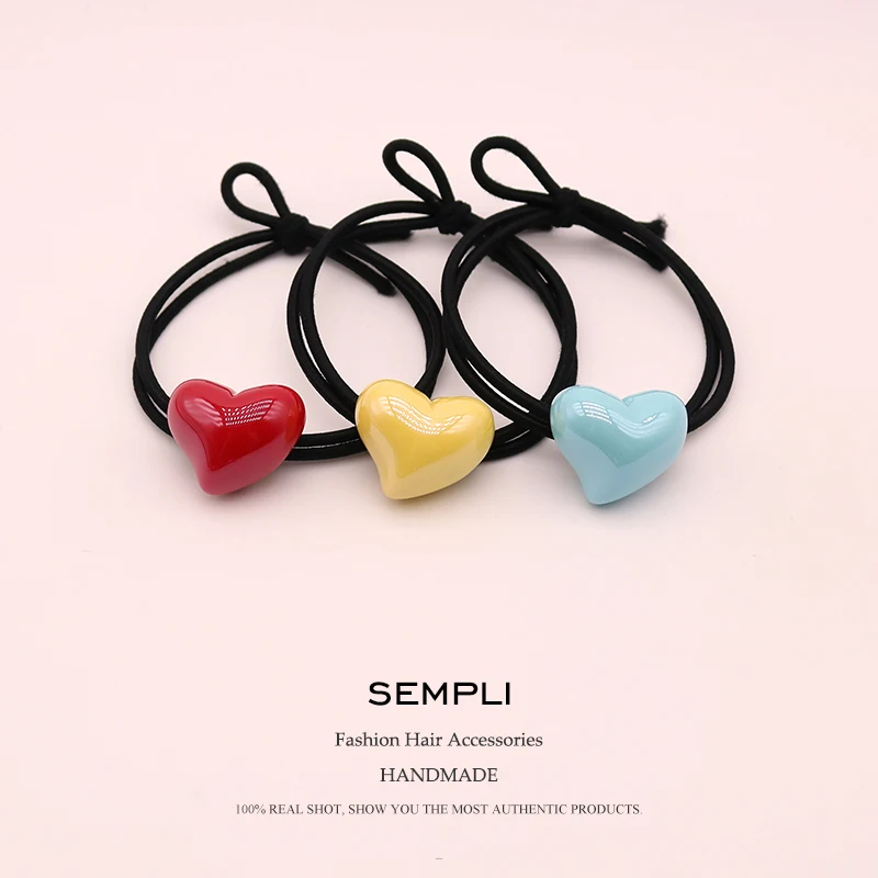 Sempli 7 карамельных цветов Смола Любовь Сердце нейлон высокая эластичность Резиновая лента Детская повязка для волос повязка на голову аксессуары для скручивания