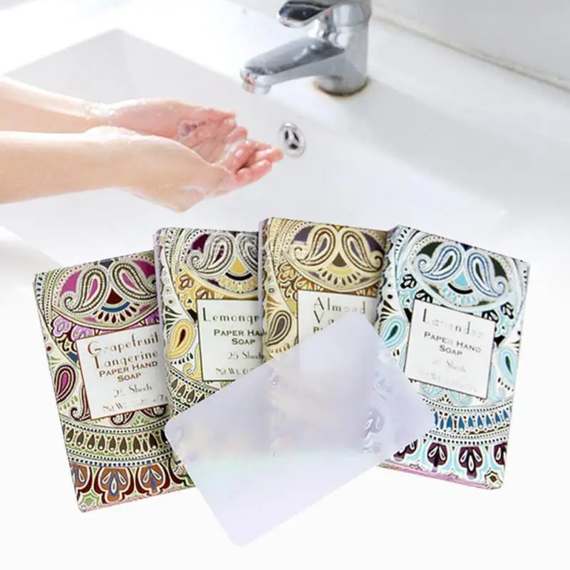 

25Pcs/Box Disinfecting Paper Soap Washing Hand Mini Soap Disposable Scented Slice Sheets Foaming Soap Case Paper For Travel