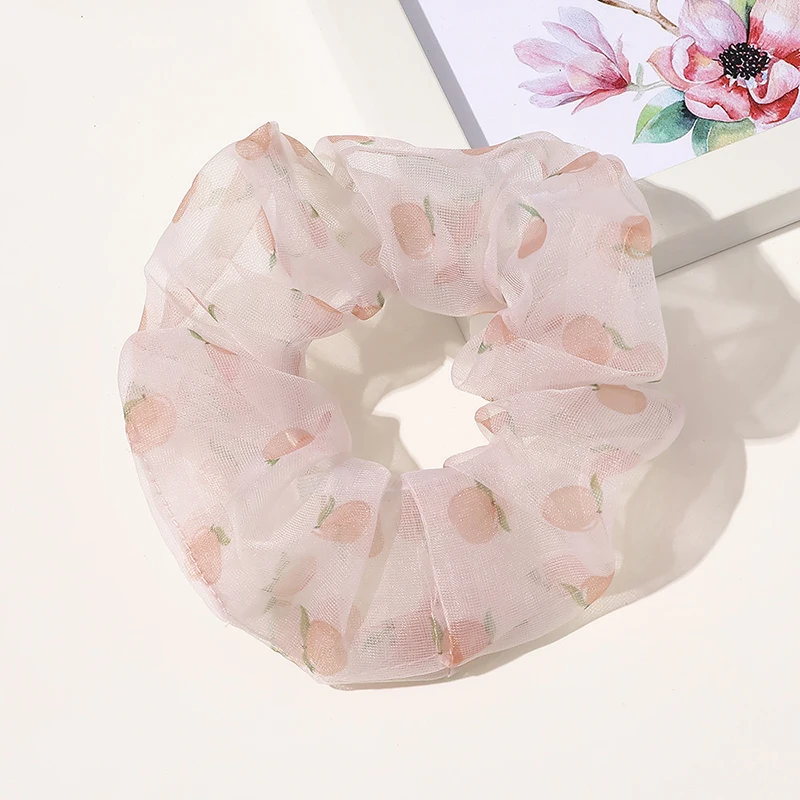 

Pink Peach Print Hair Rope Scrunchie Summer Chiffon Headwear Girls Elastic Hair Bands Rubber Band Hair Accessories For Women