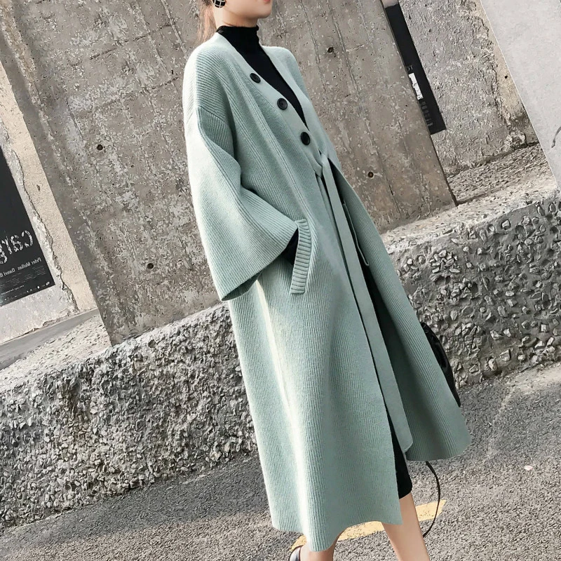 

Korean Causal Long Sweater Cardigan Oversized Loose 2020 Autumn Winter Knitted Coat Fashion Solid Women Outerwear 4D087