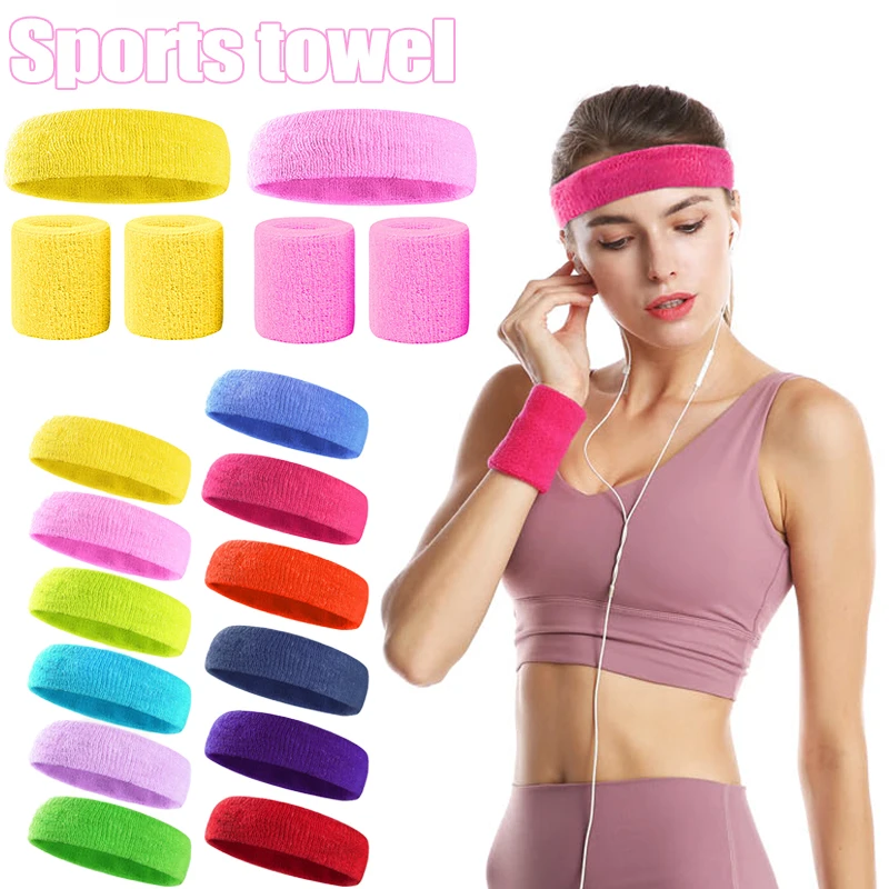 

Sweatbands Set Colorful Headband Wristband Elastic Athletic Sweat Absorbing Sweatband Wristband Towel For Men And Women Fk88