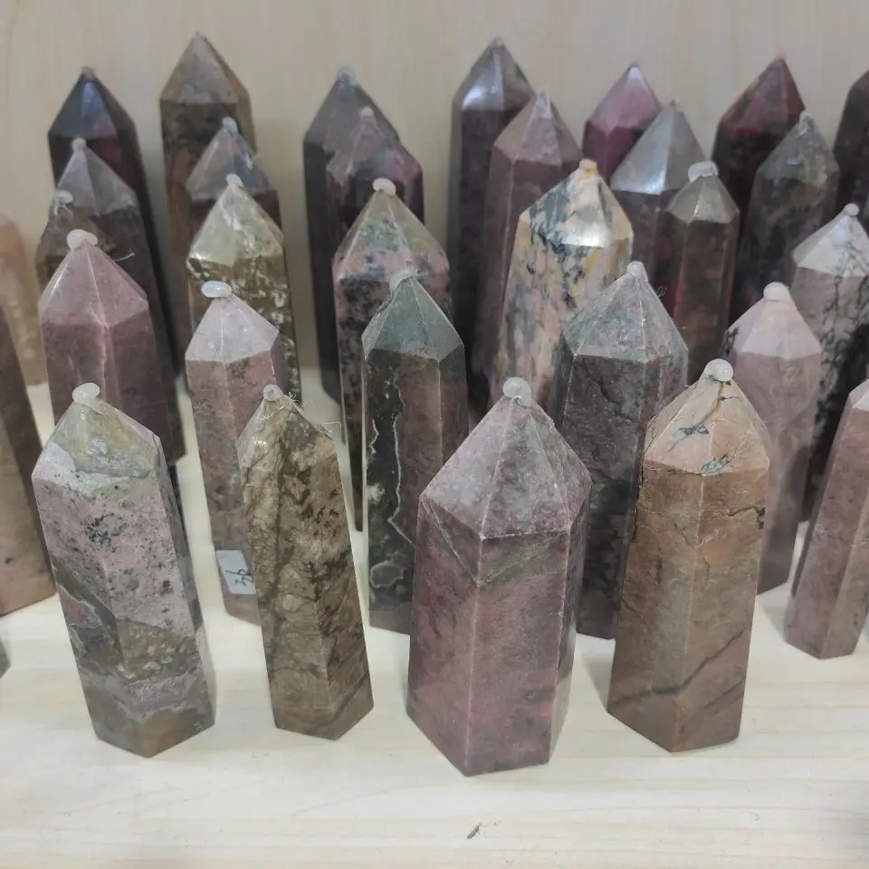 

1pcs Natural Peach Blossom Tourmaline Quartz Crystal Wand Healing Gem Stone Rock Hexagon Obelisk Point Minerals Feng Shui