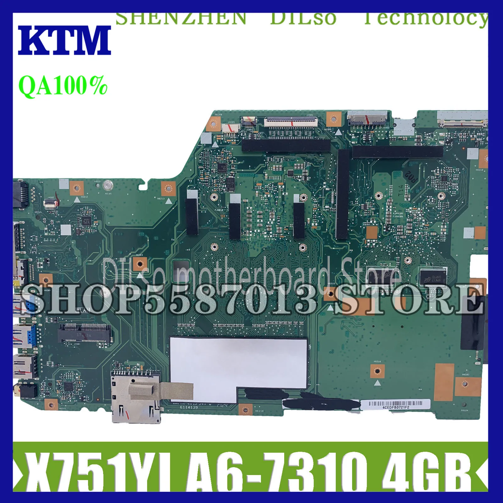 

KEFU X751YI Motherboard For ASUS X751Y X751YA K751Y Laptop Motherboard Celeron A6-7310U 4GB RAM 100% original Mainboard