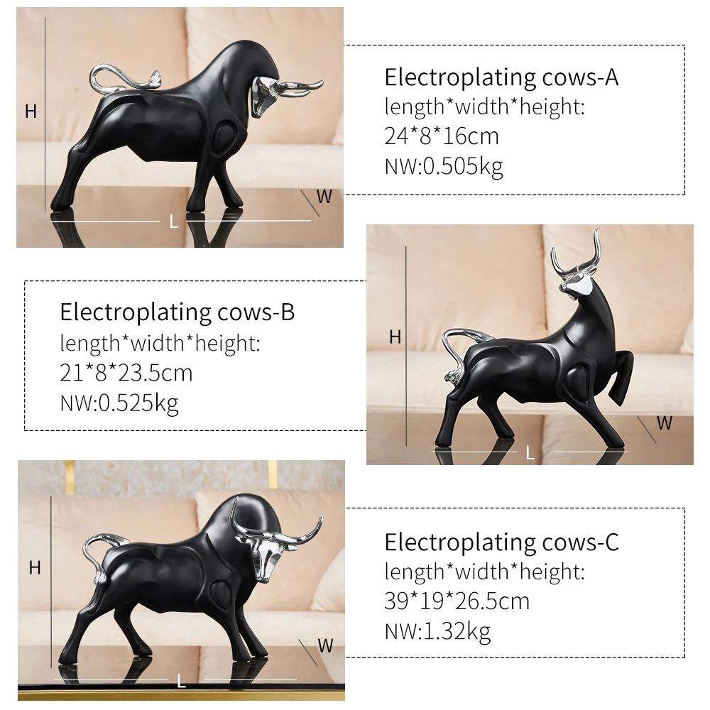 

Mordern Bull Ornaments Animal Figurines Creative Office Desktop Living Room Decoration Accessories Resin Statue Home Decor